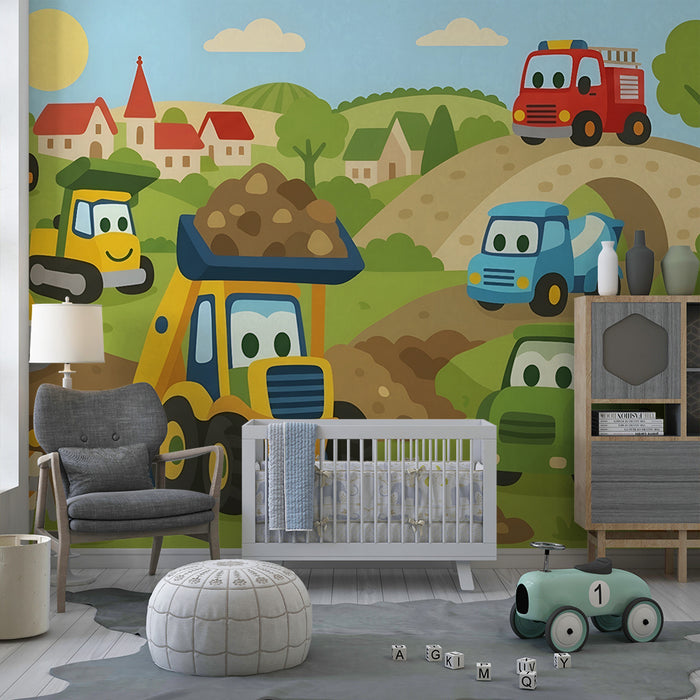 Barntapet | Mycket glada byggnadsfordon