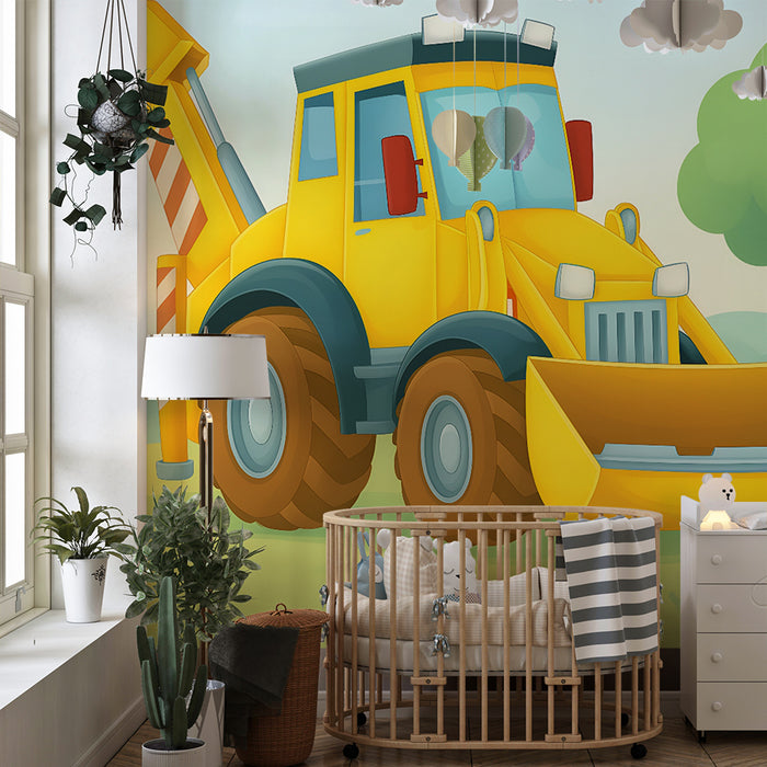 Lastenhuoneen tapetti | Keltainen kaivinkone luonnon keskellä