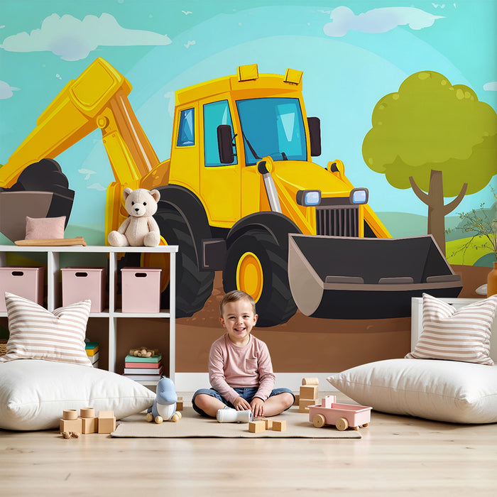 Kinderkamer behang | Speelse bouwtractor