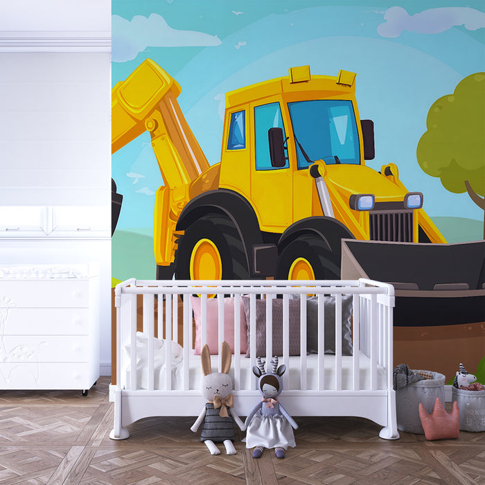 Kinderkamer behang | Speelse bouwtractor