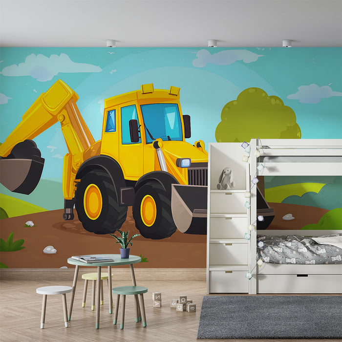 Kinderkamer behang | Speelse bouwtractor