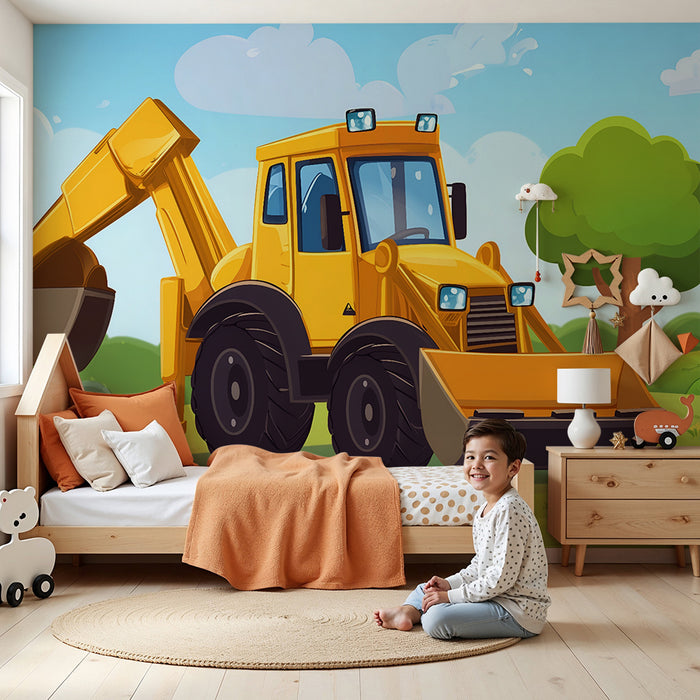 Kinderkamer behang | Tractor en weelderige natuur