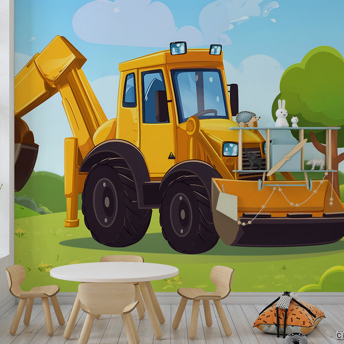 Kinderkamer behang | Tractor en weelderige natuur