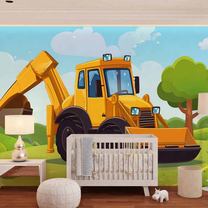 Kinderkamer behang | Tractor en weelderige natuur