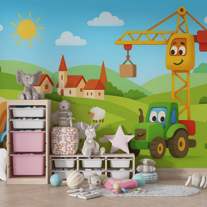 Papel pintado infantil | Camiones y paisajes soleados