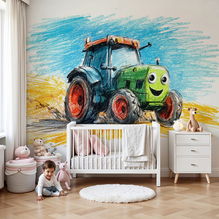 Kinderkamer behang | Vrolijke en kleurrijke tractor