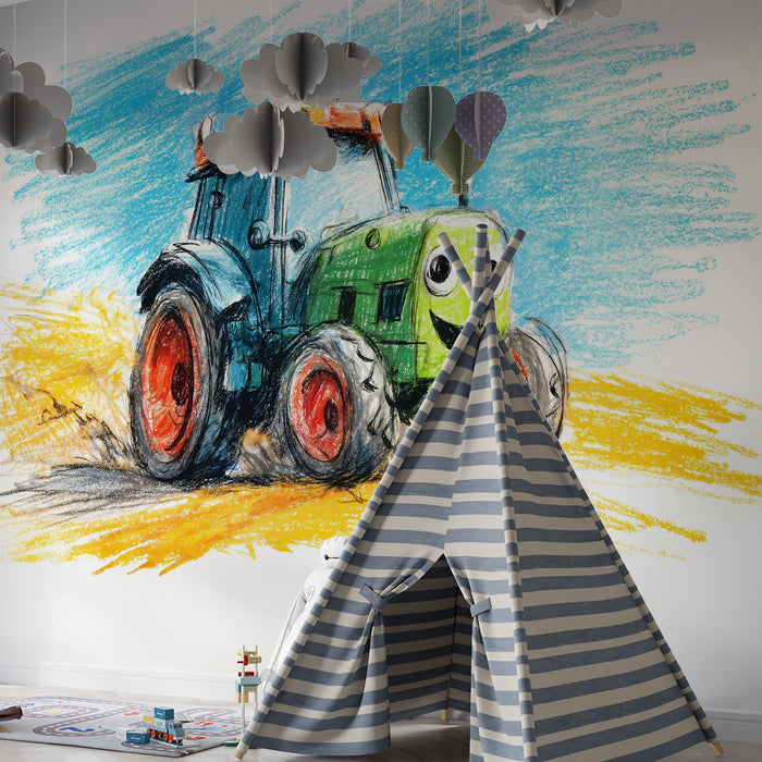 Kinderkamer behang | Vrolijke en kleurrijke tractor