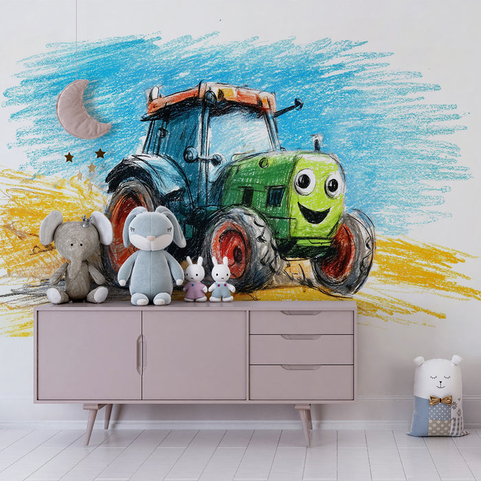 Kinderkamer behang | Vrolijke en kleurrijke tractor