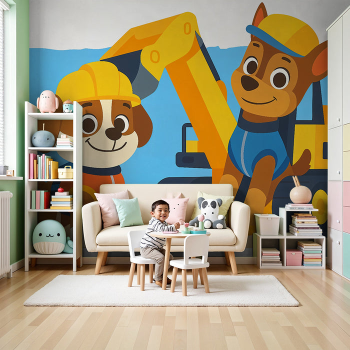 Papier peint chambre enfant | Chiots constructeurs joyeux