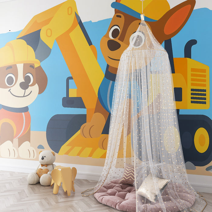 Papier peint chambre enfant | Chiots constructeurs joyeux