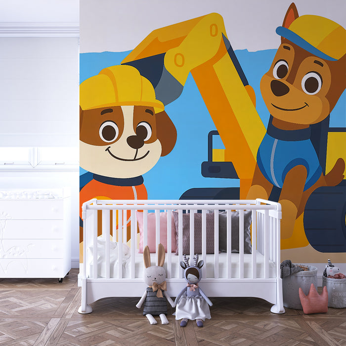 Papier peint chambre enfant | Chiots constructeurs joyeux