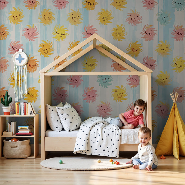 Børneværelse tapet | Multifarvede solrige smil