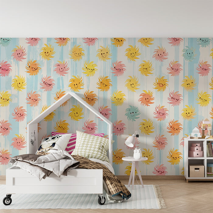 Børneværelse tapet | Multifarvede solrige smil