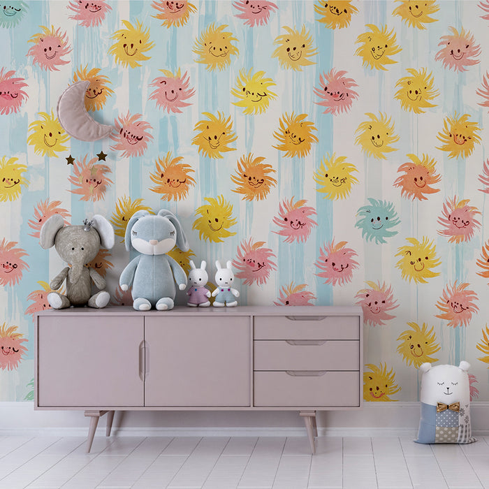 Børneværelse tapet | Multifarvede solrige smil