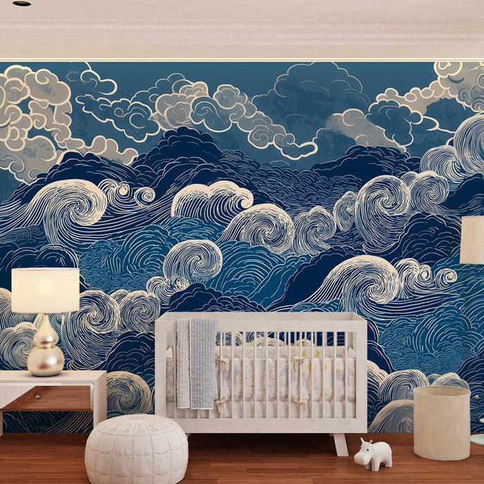 Barntapet | Virvlande moln i blått