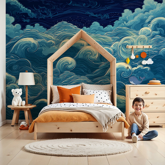 Papel pintado infantil | Olas celestiales y nubes giratorias