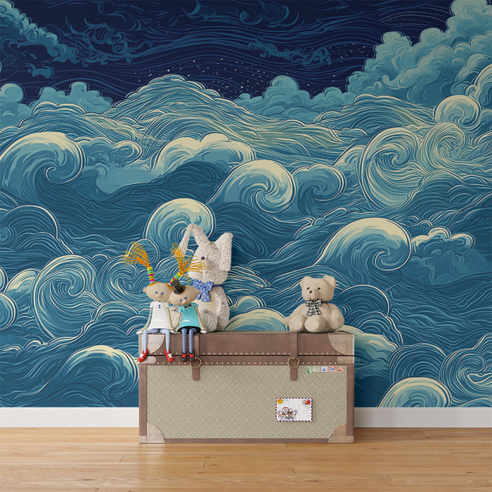 Papel pintado infantil | Olas celestiales y nubes giratorias
