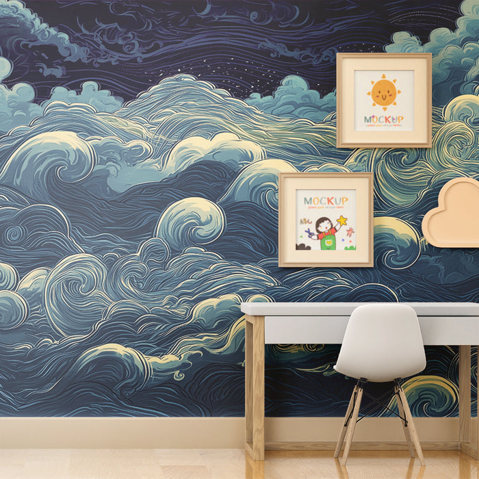 Papel pintado infantil | Olas celestiales y nubes giratorias