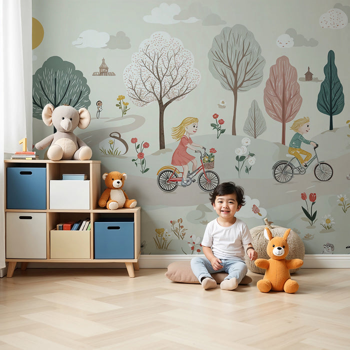 Kinderkamer behang | Fietstocht in het bos