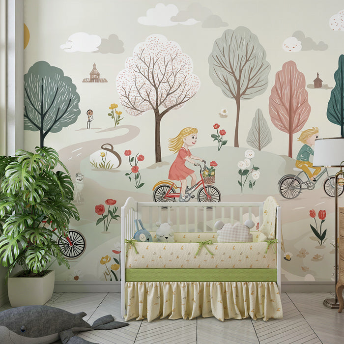 Kinderkamer behang | Fietstocht in het bos