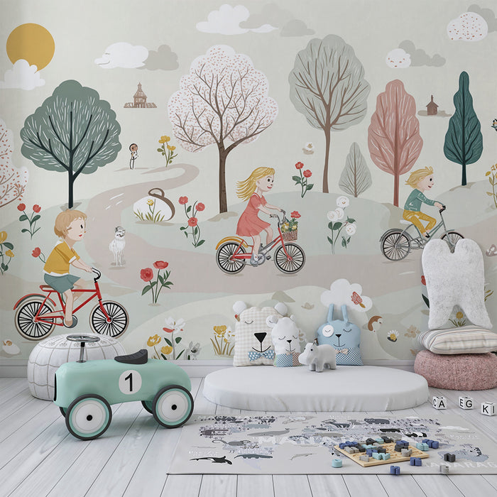 Kinderkamer behang | Fietstocht in het bos