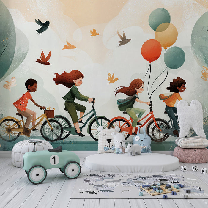 Kinderkamer behang met fietsen | Speelse en kleurrijke illustratie