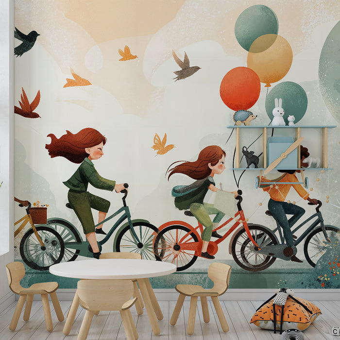 Kinderkamer behang met fietsen | Speelse en kleurrijke illustratie