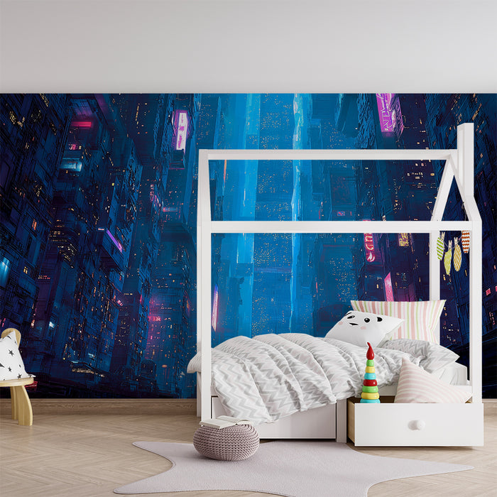Lastenhuoneen tapetti | Valaistu futuristinen kaupunki