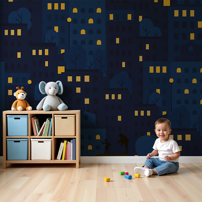 Lastenhuoneen tapetti | Valaistu yökaupunki