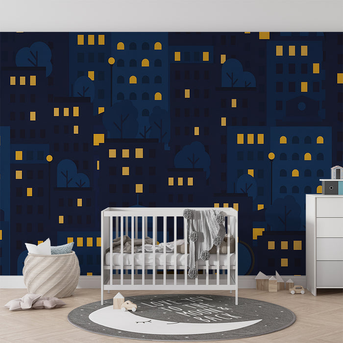 Lastenhuoneen tapetti | Valaistu yökaupunki