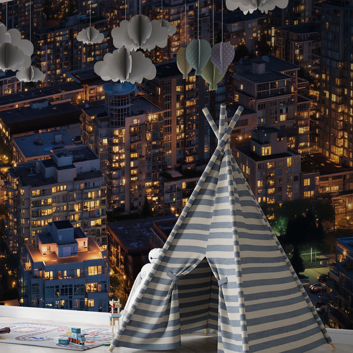 Χαρτί τοίχου παιδικού δωματίου | Φωτισμένη πόλη τη νύχτα