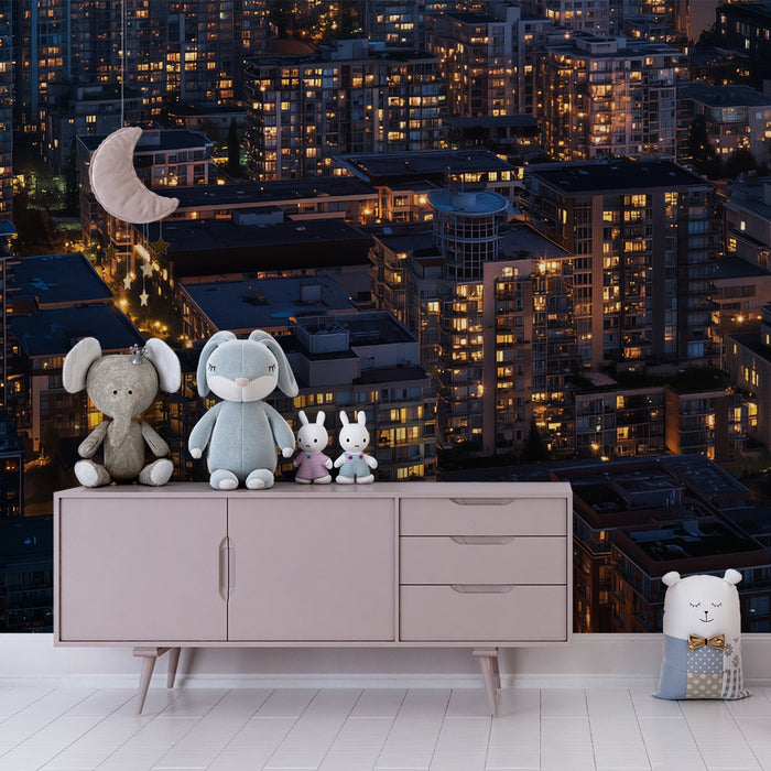 Χαρτί τοίχου παιδικού δωματίου | Φωτισμένη πόλη τη νύχτα