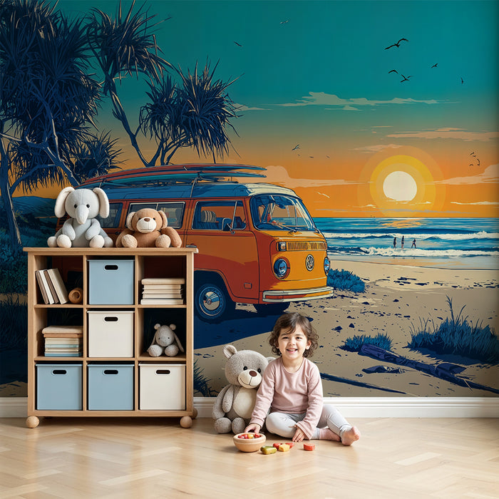 Lastenhuoneen tapetti Retro Beach | Auringonlasku oranssilla Vanilla