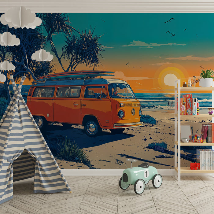 Lastenhuoneen tapetti Retro Beach | Auringonlasku oranssilla Vanilla