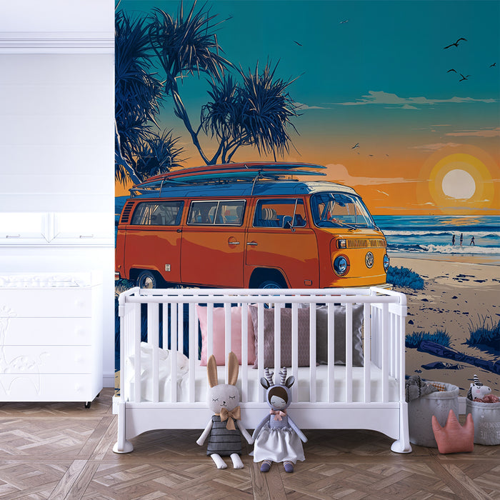 Lastenhuoneen tapetti Retro Beach | Auringonlasku oranssilla Vanilla