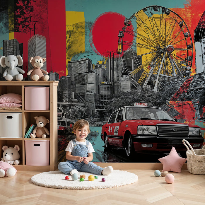 Bymønster tapet | Multifarvet kunstnerisk sammensætning