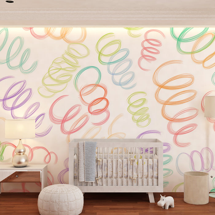 Lastenhuoneen tapetti | Iloiset moniväriset spiraalit