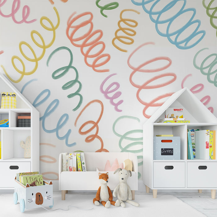 Carta da parati bambini | Spirali allegre multicolori